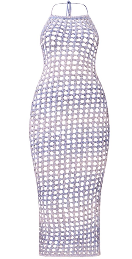 Blue Glitter Open Knit Midaxi Dress