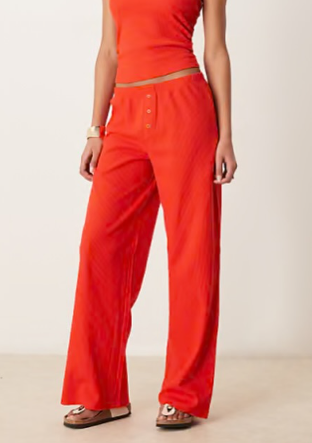 Asos - wide leg waffle trouser in red