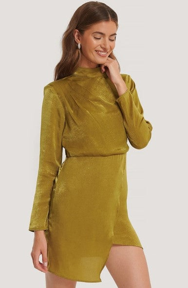 Asymmetric Dress Green In Light Khaki