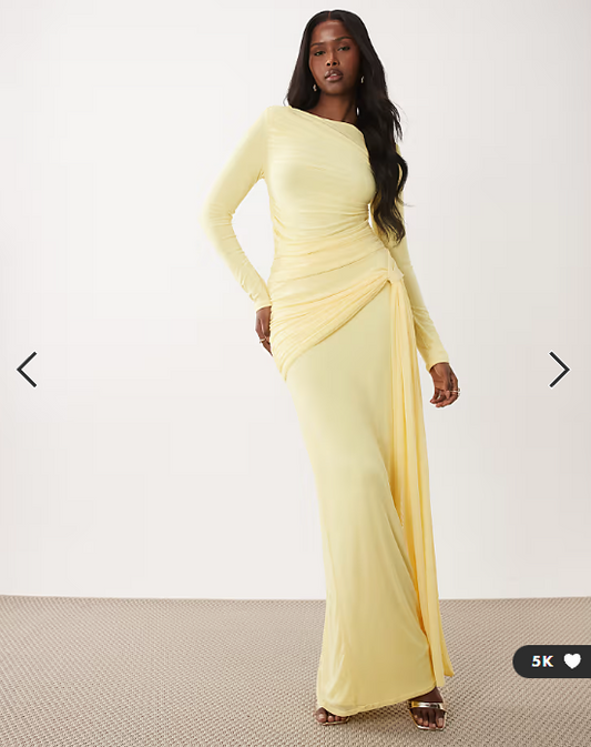ASOS DESIGN mesh long sleeve maxi dress in lemon