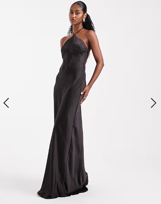 Six Stories Bridesmaid satin halterneck maxi dress in black