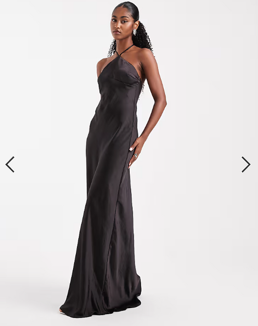 Six Stories Bridesmaid satin halterneck maxi dress in black