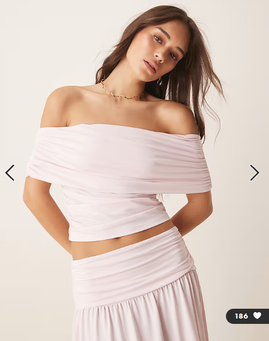 ASOS DESIGN mix & match ruched bardot in pastel pink