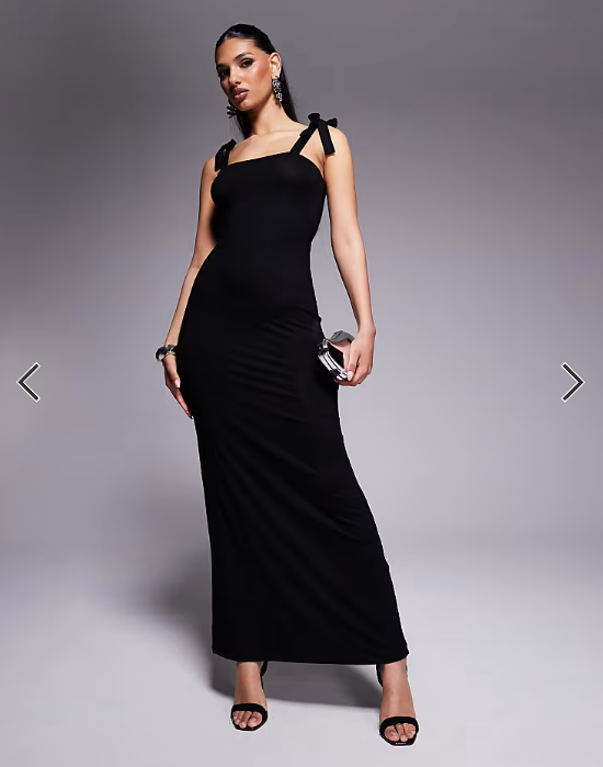 ASOS DESIGN square neck knotted strap detail maxi dress in black