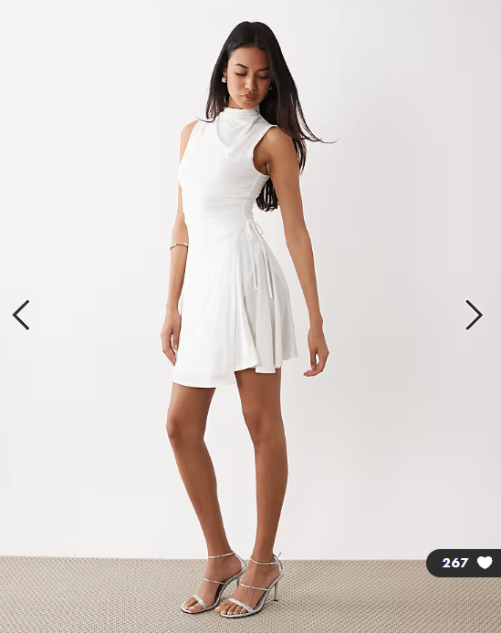 Kaiia exclusive double layered slinky high neck long sleeve tie side skater mini dress in white