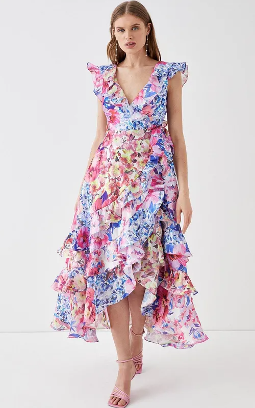 Frill Dip Hem Organza Midi Dress