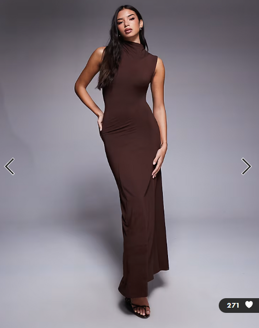 ASOS DESIGN high neck seamed drape maxi dress in chocolate