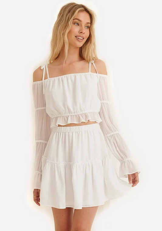 Off Shoulder Recycled Blouse & Recycled Frill Mini Skirt SET