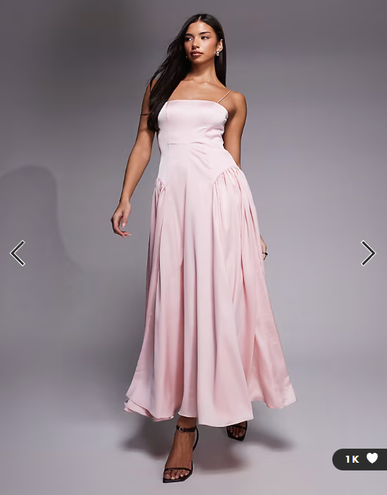 ASOS DESIGN Bridesmaids drop waist tie detail cami midaxi dress in pink
