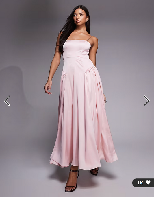 ASOS DESIGN Bridesmaids drop waist tie detail cami midaxi dress in pink