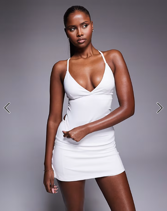4505 Tennis active deep v cross back tank top in white