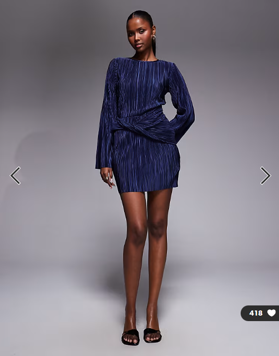 ASOS DESIGN plisse wrap front mini dress in navy