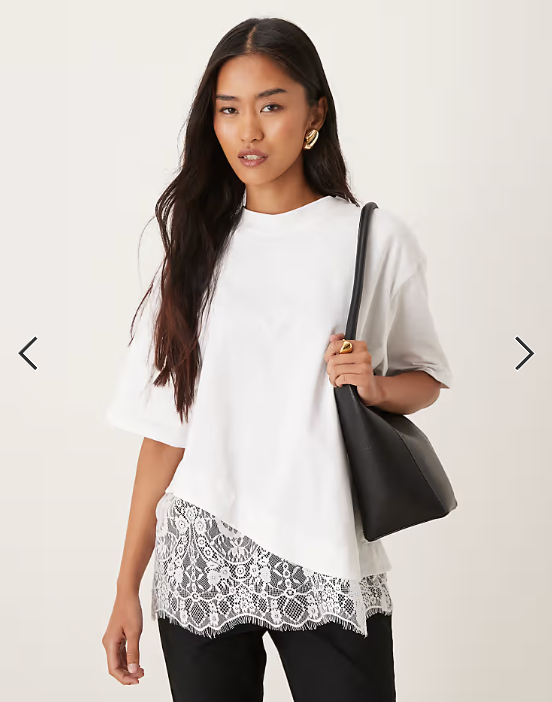 ASOS DESIGN short sleeve t-shirt with lace hem in white
