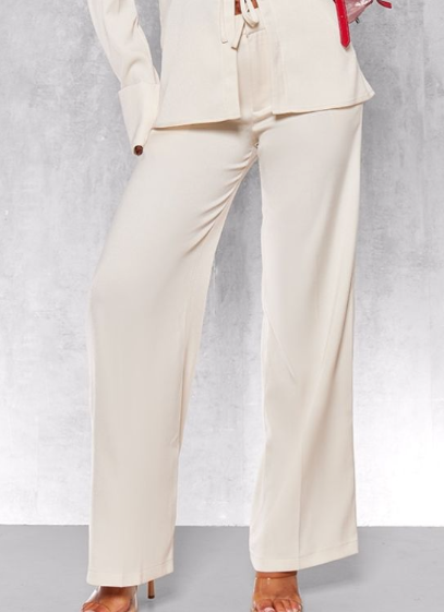 Cream Premium Mid Rise Wide Leg Trousers