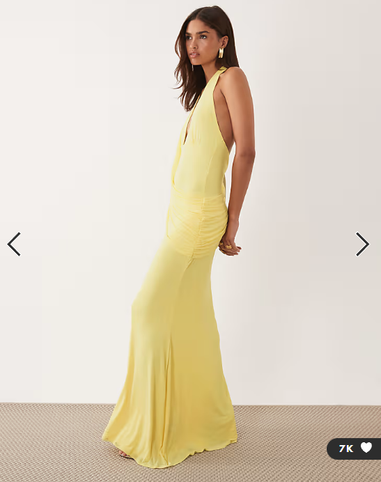 ASOS DESIGN mesh halter maxi dress with draped sash detail in lemon