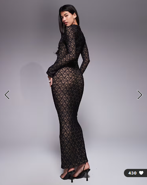 Ruched & Ready high neck long sleeve sculpting lace maxi dress in black