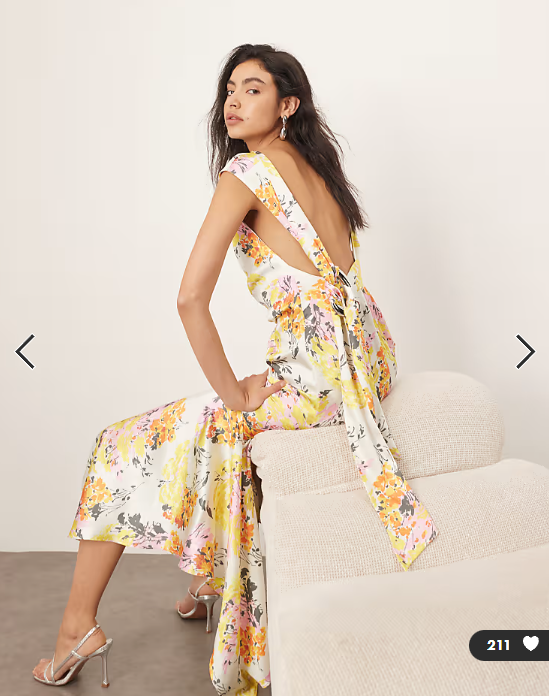 ARRANGE square cut slip midi dress with back trim detail in distorted floral print