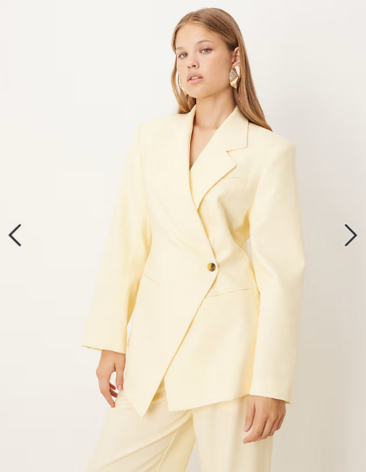 ASOS DESIGN tailored nipped waist blazer with cutaway hem in buttermilk