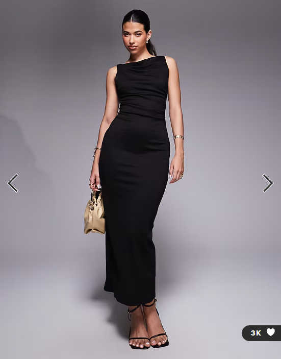 ASOS DESIGN slash neck ponte midi dress with ruched side detail in black