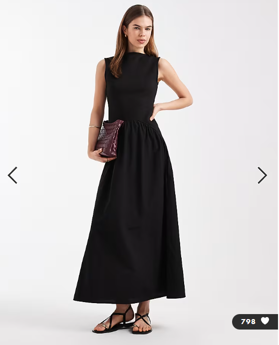 ASOS DESIGN hybrid dropped waist maxi dress with cotton poplin in black
