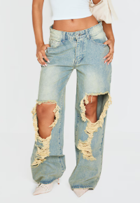 Petite Indigo Vintage Wash Extreme Rip Jeans