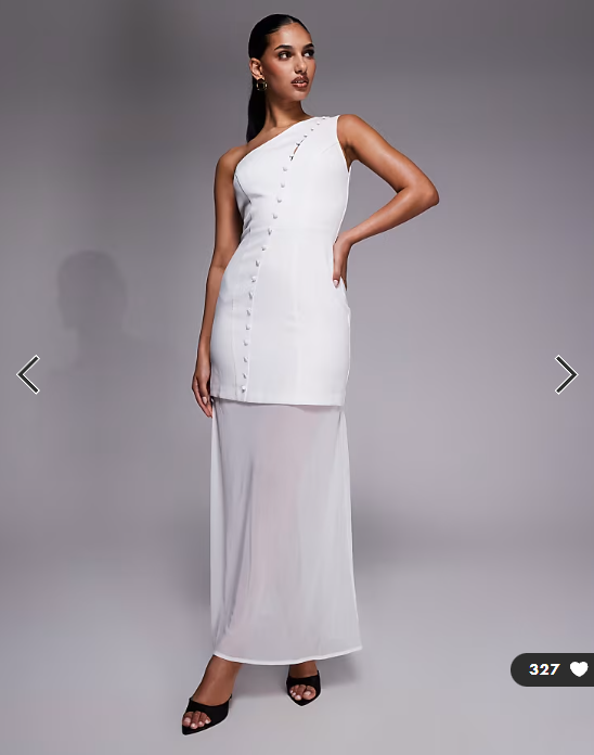 Kaiia exclusive one shoulder button through detail sheer hem maxi dress in white