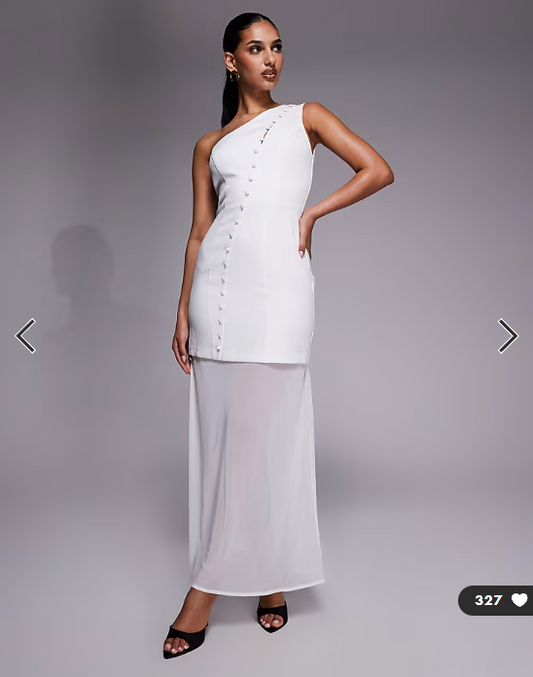 Kaiia exclusive one shoulder button through detail sheer hem maxi dress in white