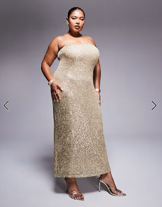 ASOS DESIGN Curve sequin bandeau midi dress in gold