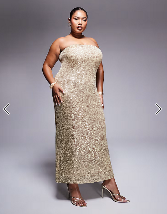 ASOS DESIGN Curve sequin bandeau midi dress in gold