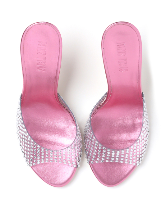 Lilac Wide Fit metallic round toe diamante high heeled sandals