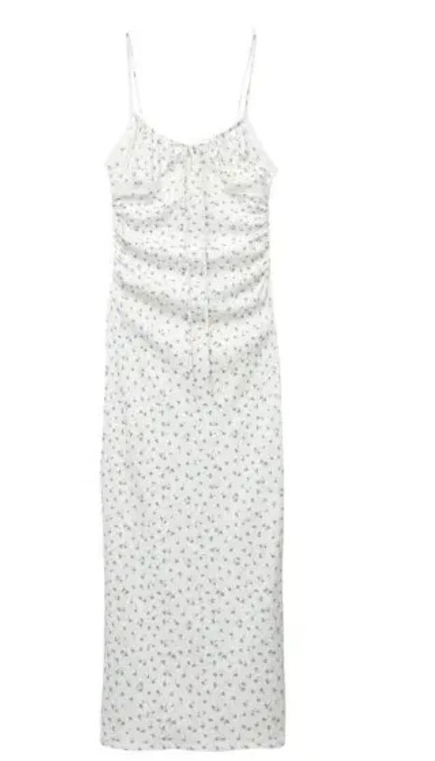 Pull&bear - ditsy floral textured maxi dress in white
