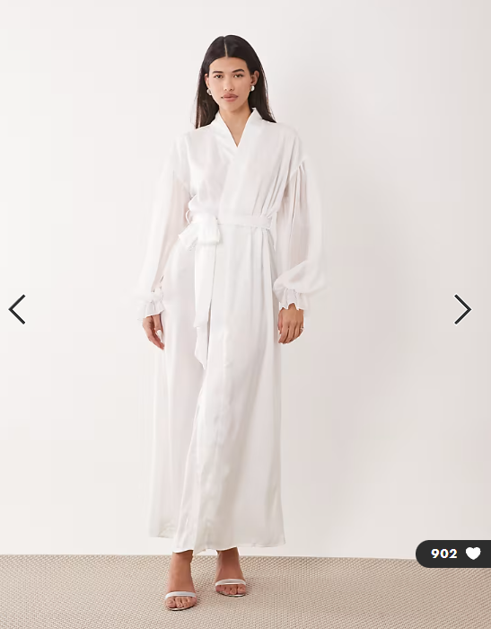 Six Stories Bridal chiffon sleeve satin maxi robe in ivory