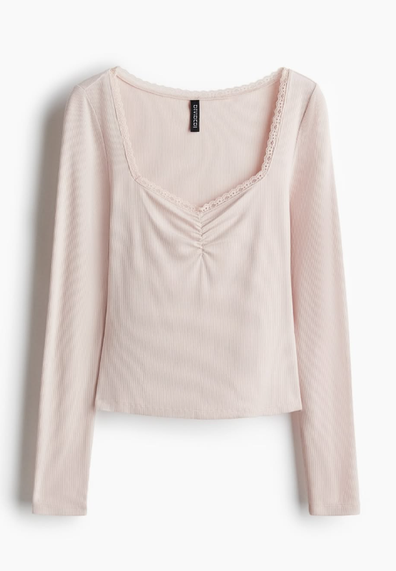 LACE-TRIMMED RIBBED TOP