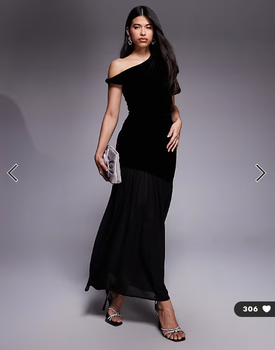 Gina Tricot velvet twisted off shoulder maxi dress with mesh skirt in black