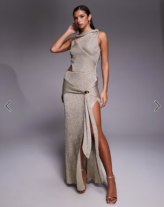 JLUXLABEL Hazel metallic knit wrap skirt in gold - part of a set