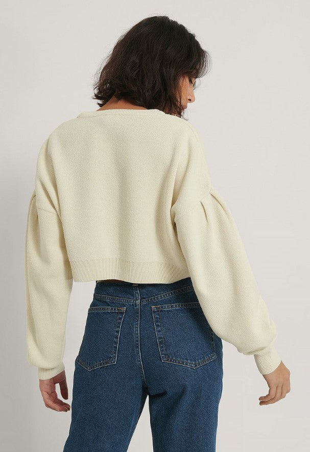 Puff Sleeve Cropped Knitted Sweater