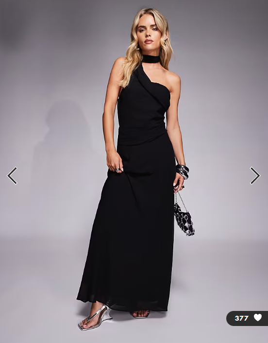 TFNC Petite one shoulder scarf neck maxi dress in black