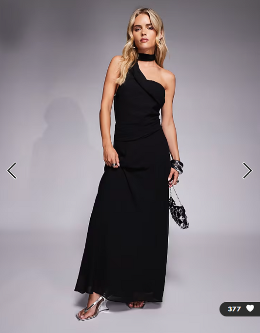 TFNC Petite one shoulder scarf neck maxi dress in black
