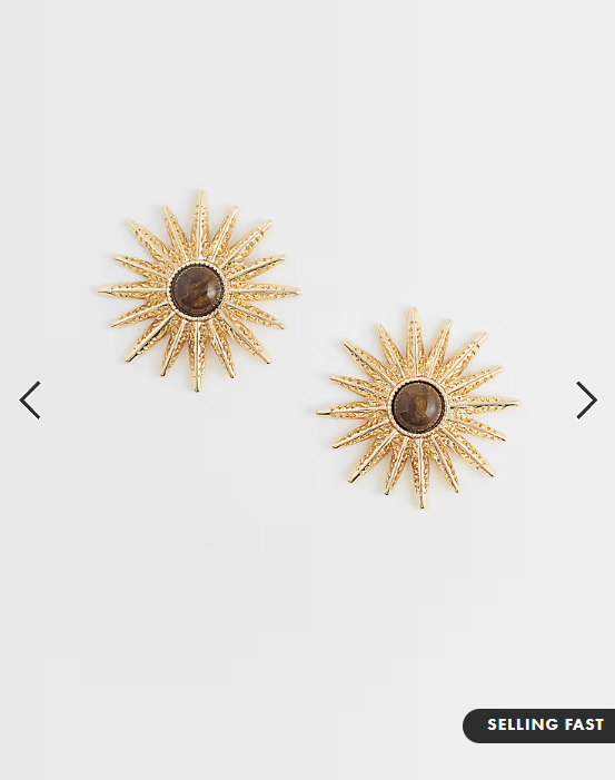 ASOS DESIGN sun earrings with faux tigers eye stones in gold tone