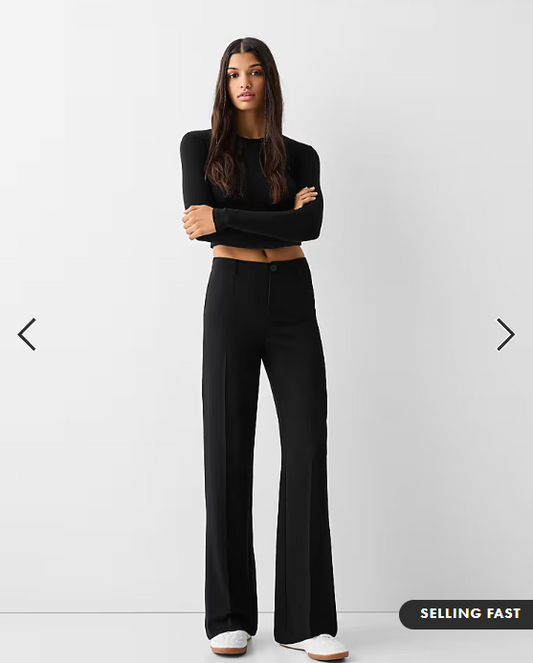Bershka Wide-leg tailoring trousers in black