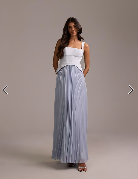 ASOS DESIGN bridesmaids hybrid maxi dress with pleated full skirt in blue