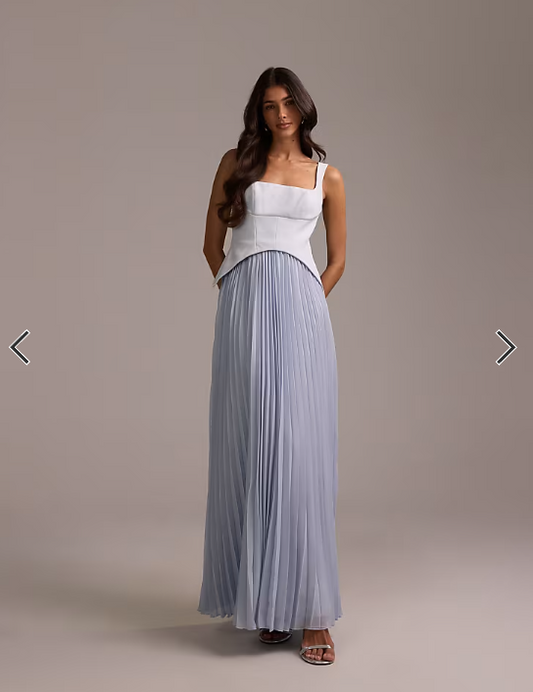 ASOS DESIGN bridesmaids hybrid maxi dress with pleated full skirt in blue