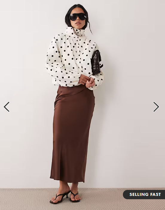 New Look satin bias midi skirt in brown