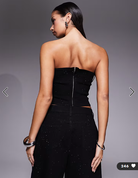 Liquor n poker denim embellished corset top black