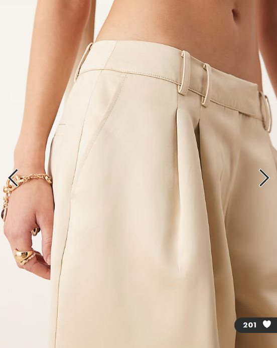 ASOS DESIGN tailored satin pleat detail wide leg pants in oyster