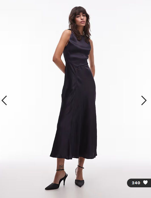 & Other Stories satin crepe midi dress with drape neck in navy