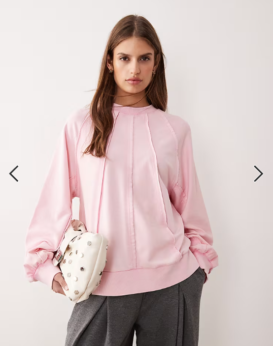 ASOS DESIGN seamed sweatshirt with panel detail in washed pink