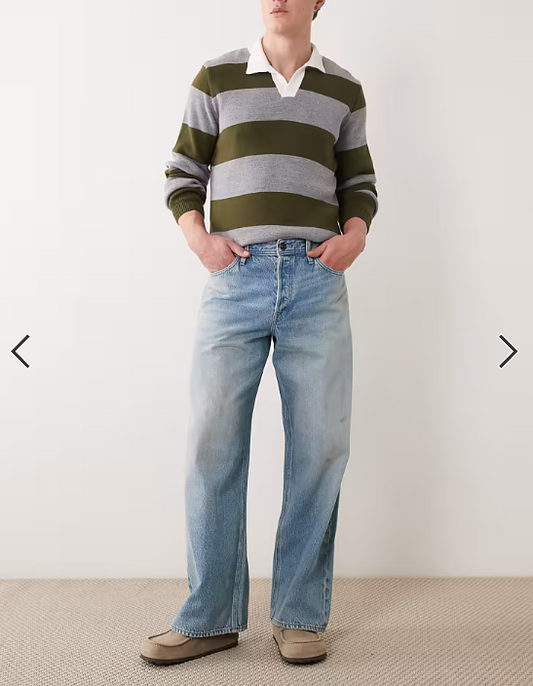 Jack & Jones Dave wide leg jeans with dirty wash in mid blue