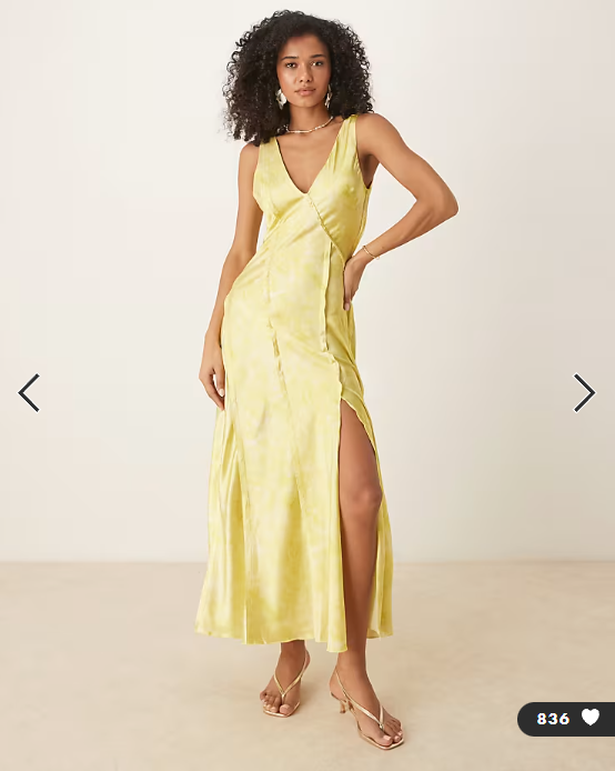 ASOS DESIGN cross back satin midi dress in lemon blurred print