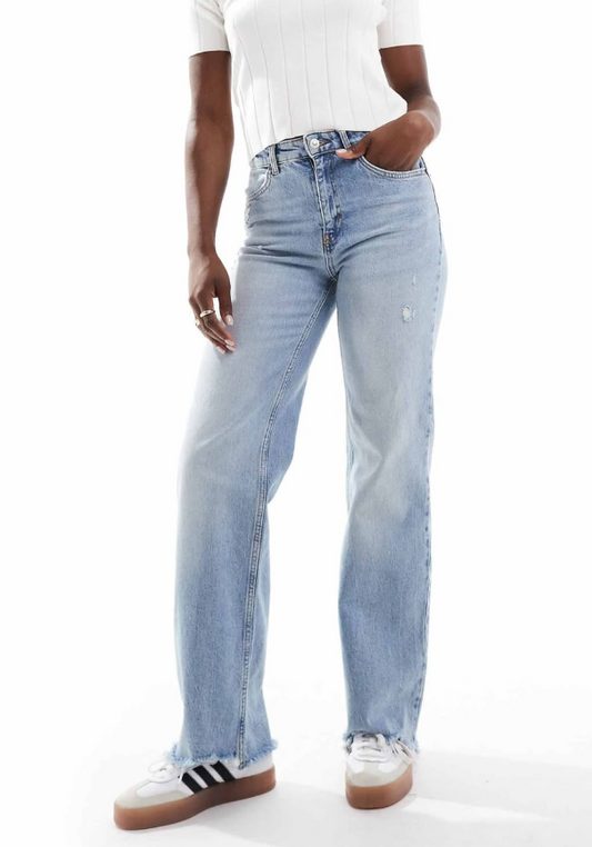 Only - juicy high waist wide leg jeans in light blue denim